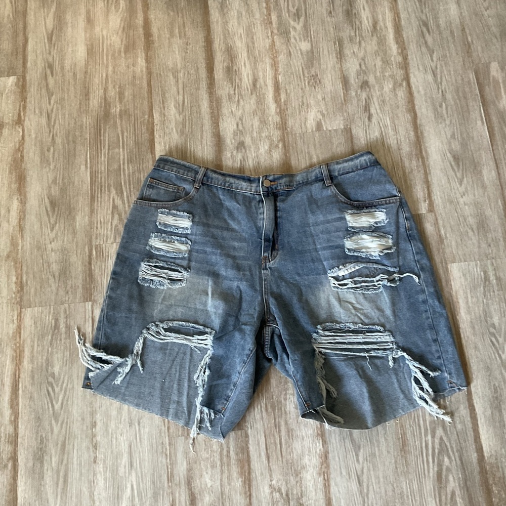 SHEIN Distressed Jean Shorts - Blue